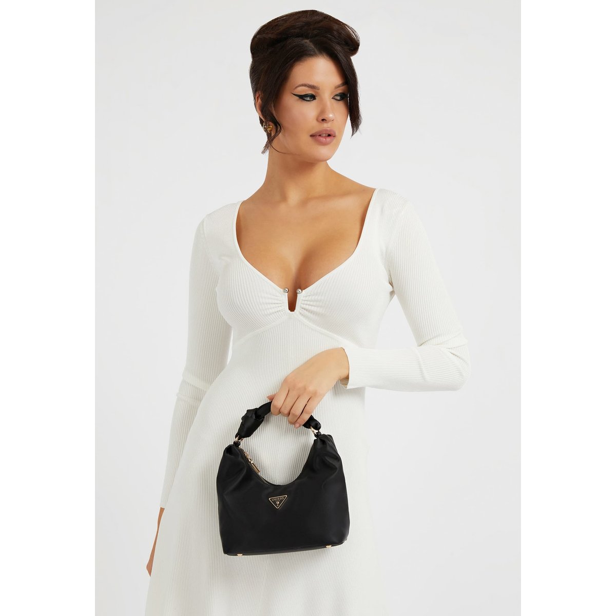 Mini Sac À Main Velina Satin noir, GUESS