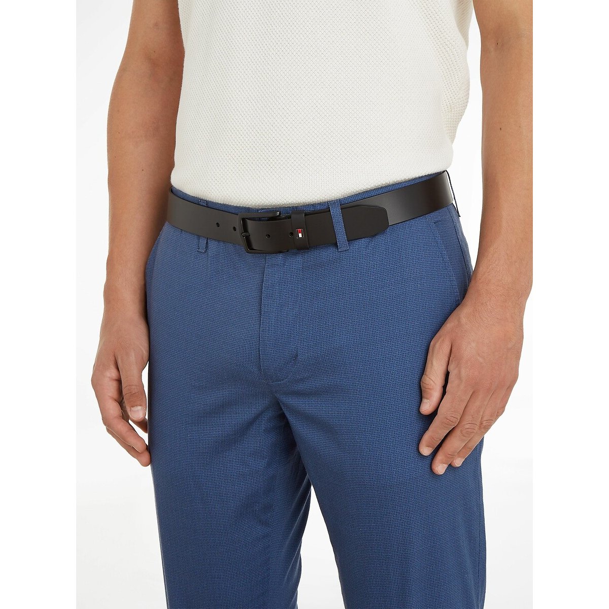 Ceinture en cuir Denton Matte 3,5 cm noir, TOMMY HILFIGER