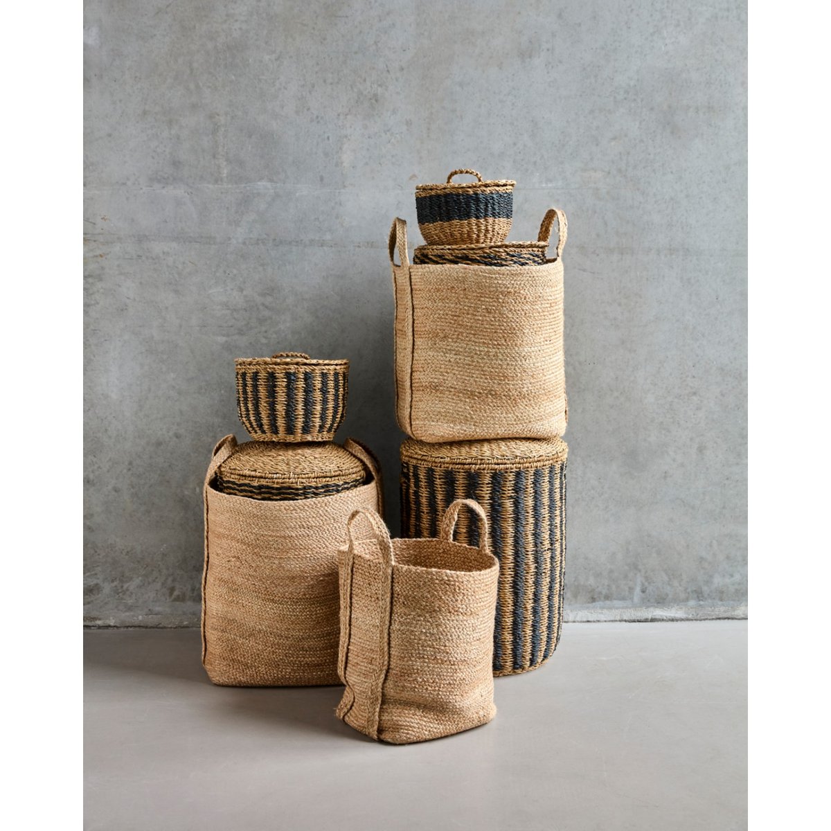 Lot de 3 paniers de rangement Stella h 39 cm nature, HOUSE DOCTOR