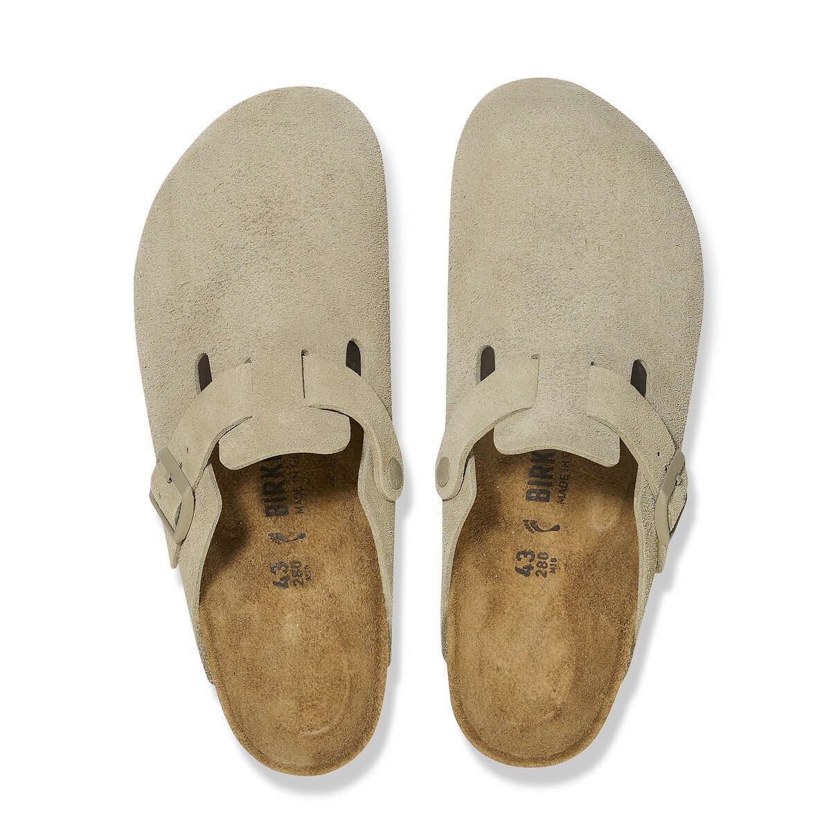 Sabots en cuir suédé Boston kaki, BIRKENSTOCK