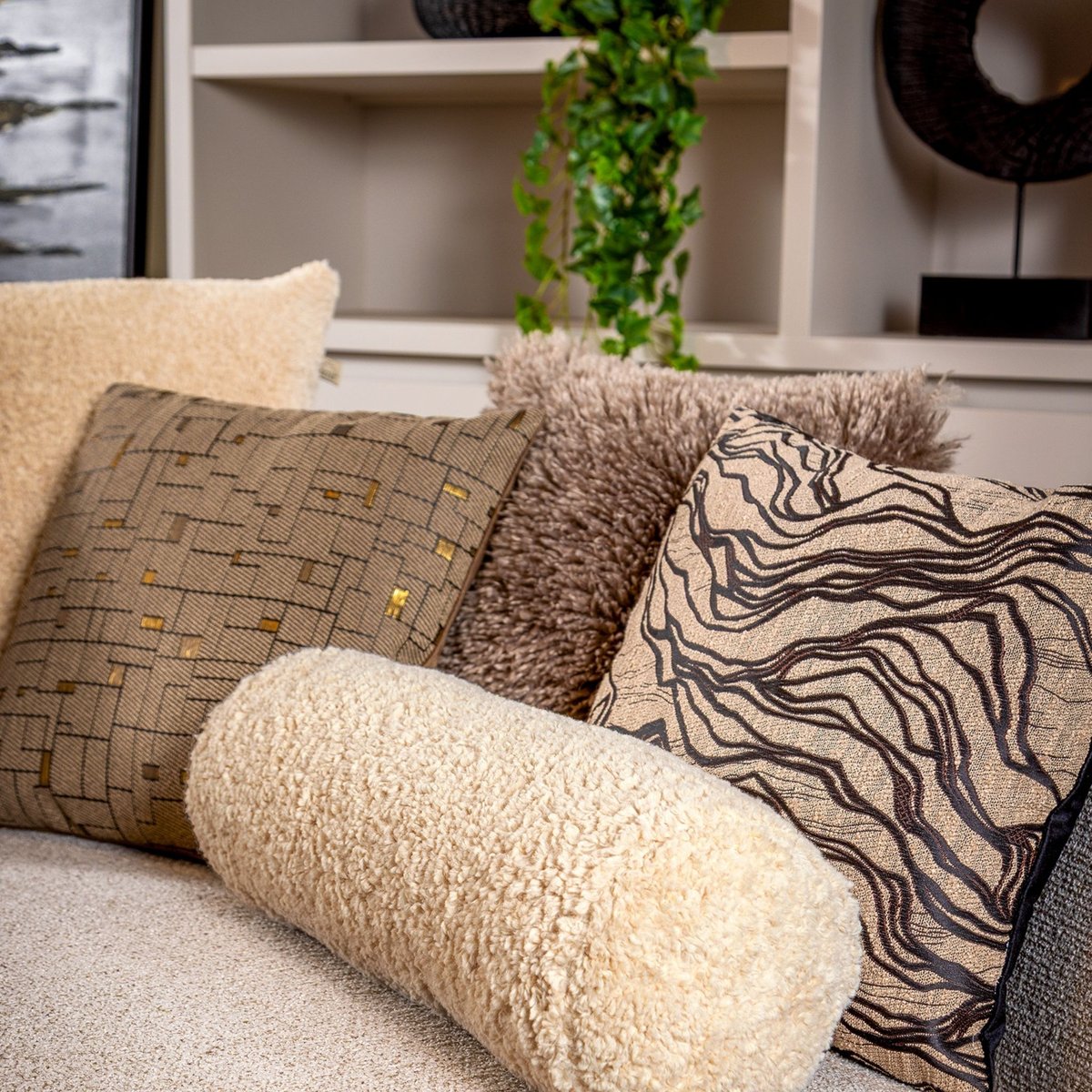 Housse de coussin Ibby taupe, DUTCH DECOR