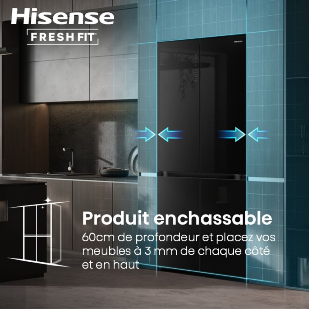 Réfrigérateur multi portes RQ768N4GBE freshfit noir, HISENSE