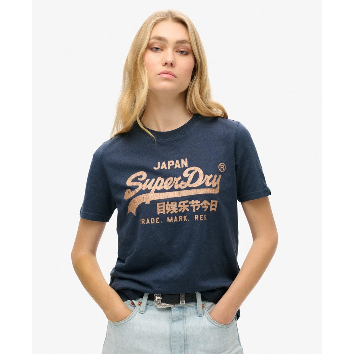 T-shirt décontracté à logo métallisé bleu marine lauren, SUPERDRY