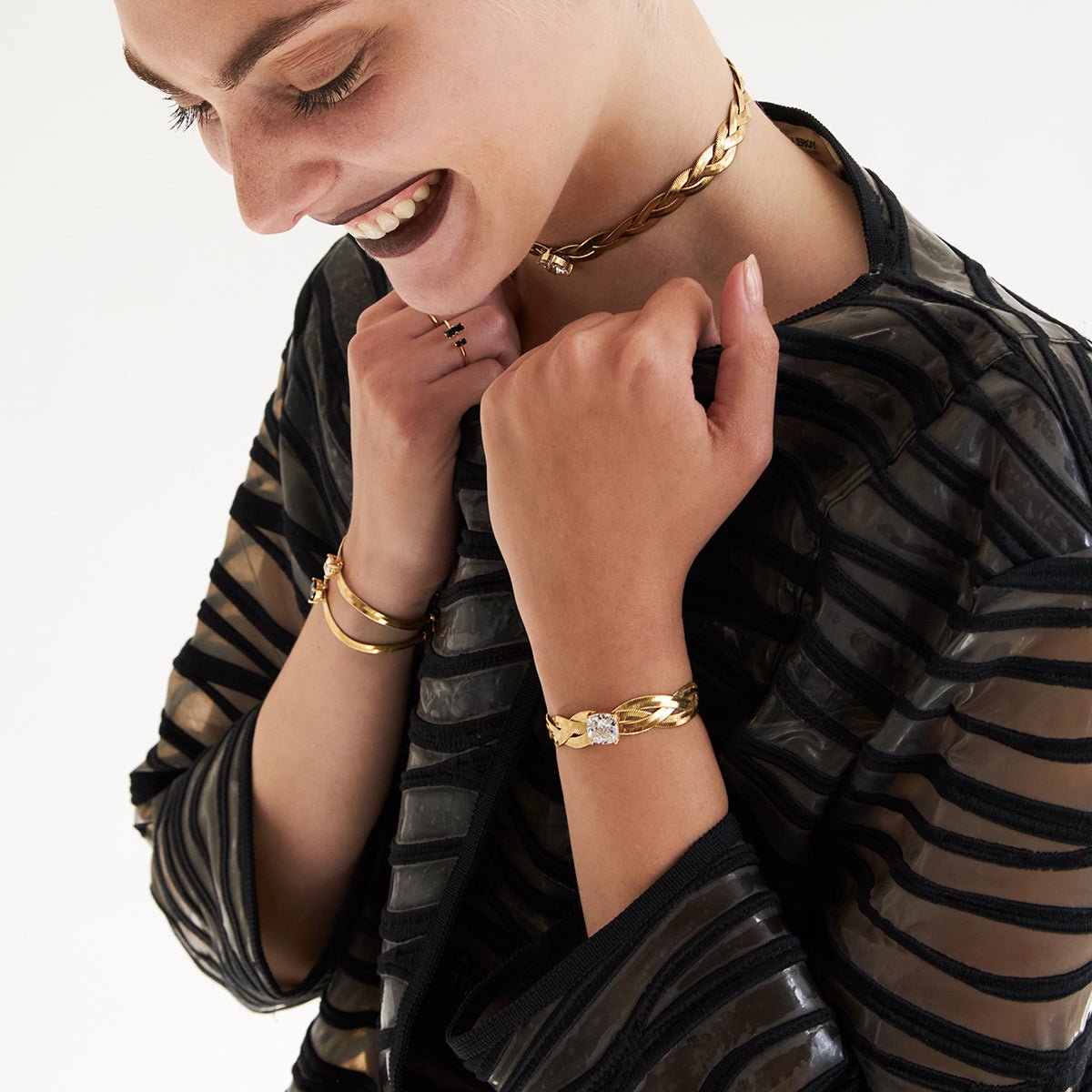 Bracelet doré triple - kalista blanc, CAROLINE NAJMAN