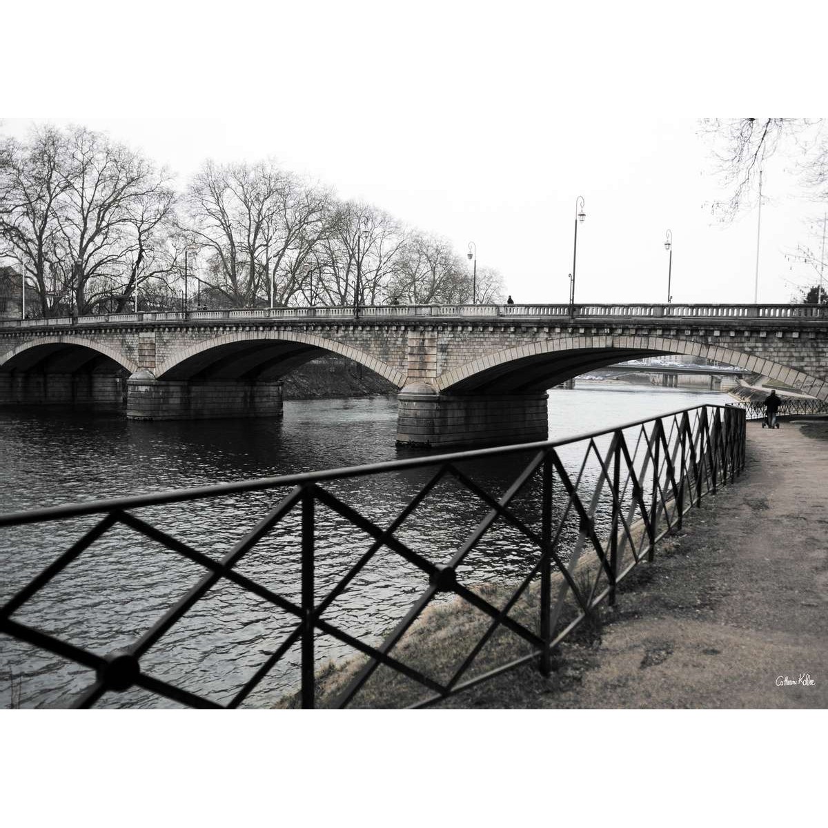 Tableau mural pont de la république 45x65 cm tableaux sur toile-gris, CEANOTHE