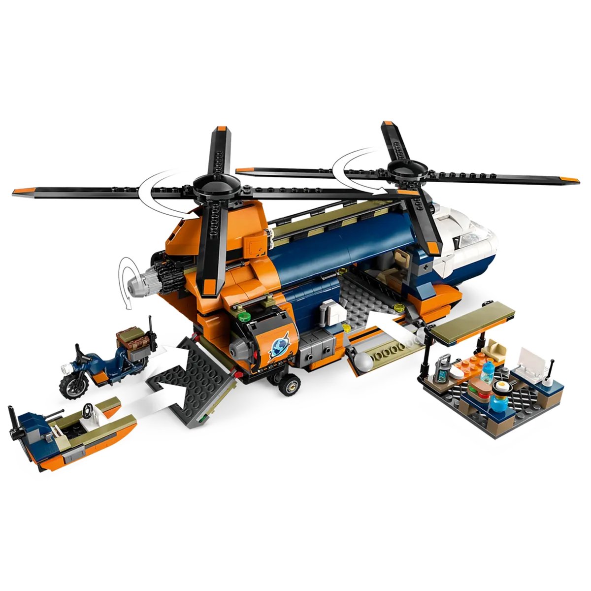 City L'hélicoptère de l'explorateur de la jungle au camp de base multicolore, LEGO