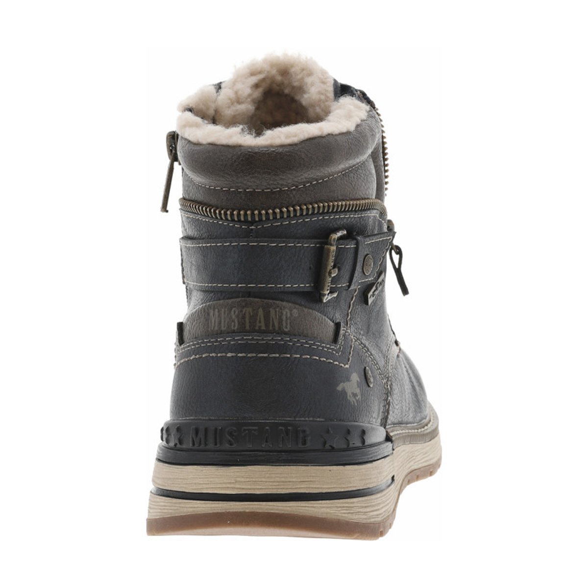 Bottines bleu marine à talon plat avec un zip et des lacets ronds bleu marine, MUSTANG