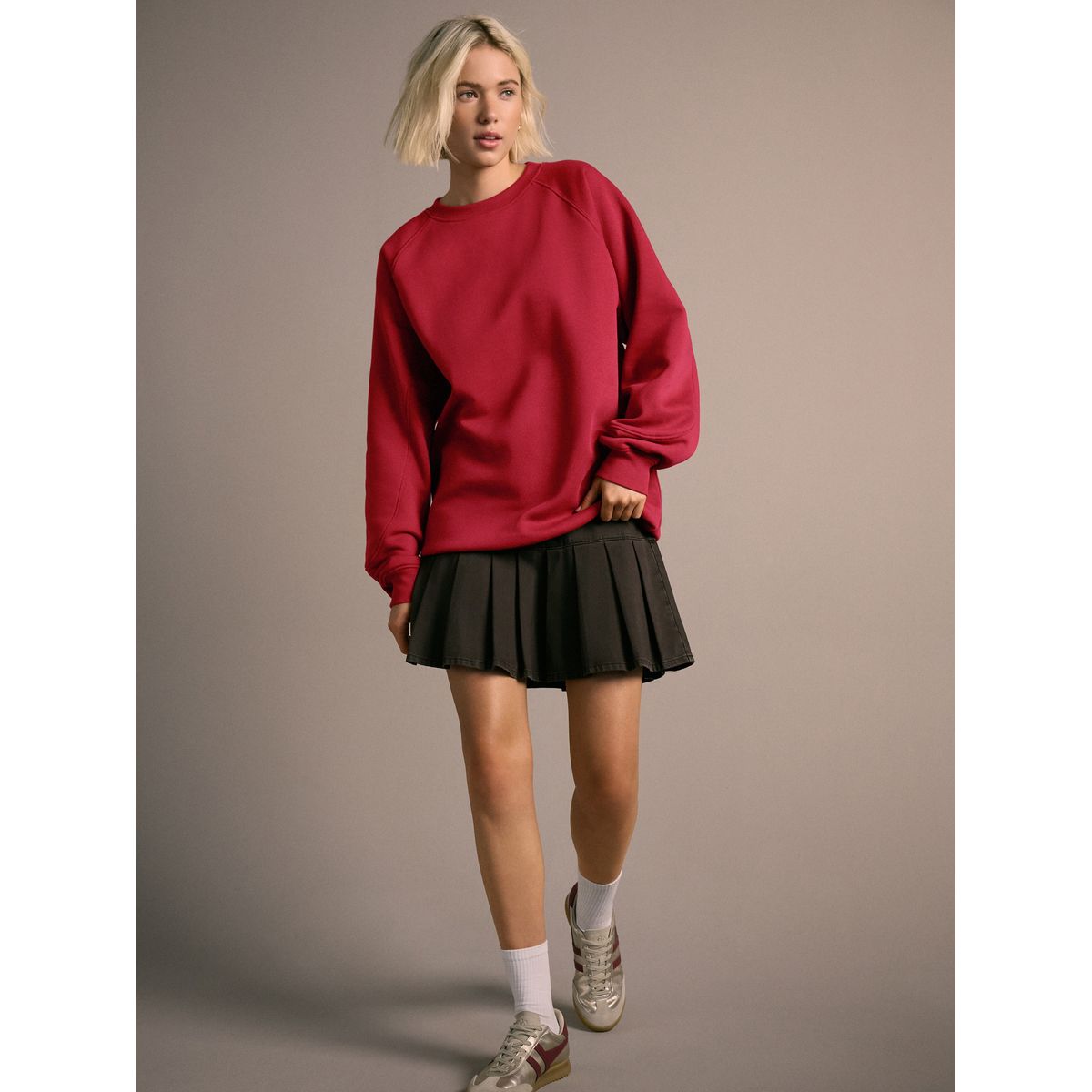 Sweat ras du cou rayé en tissu épais rouge cerise, NEXT