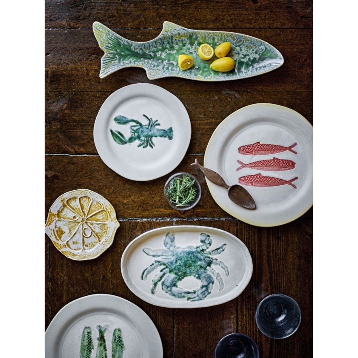 Assiettes poissons grès Haden set de 4 rouge, BLOOMINGVILLE