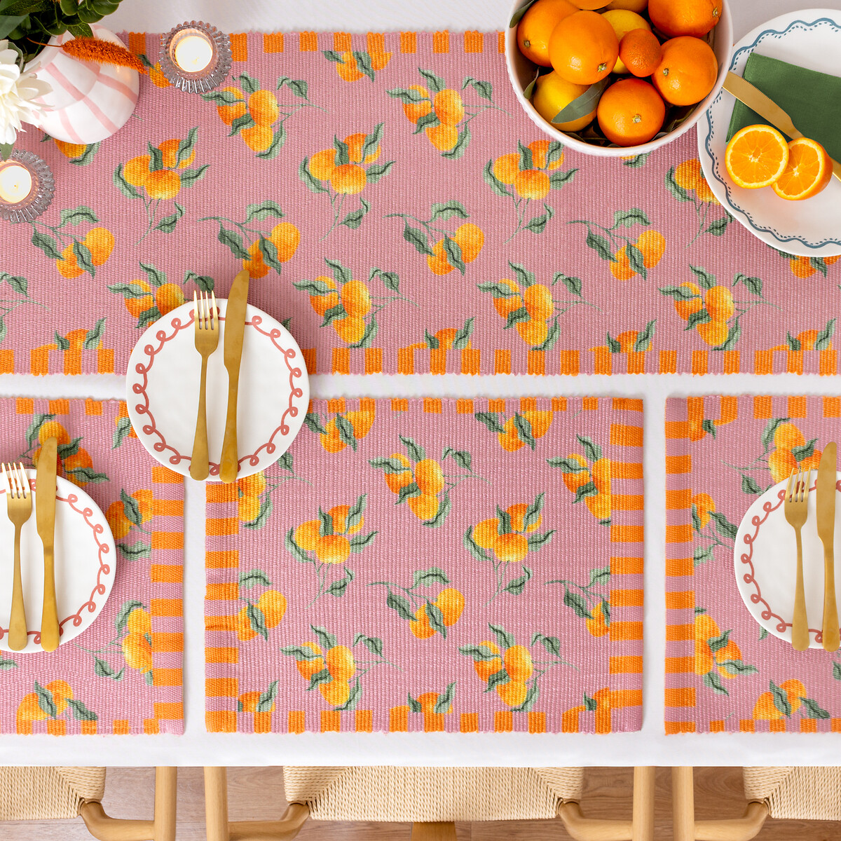 Set of 4 Oranges Placemats pink, FURN.