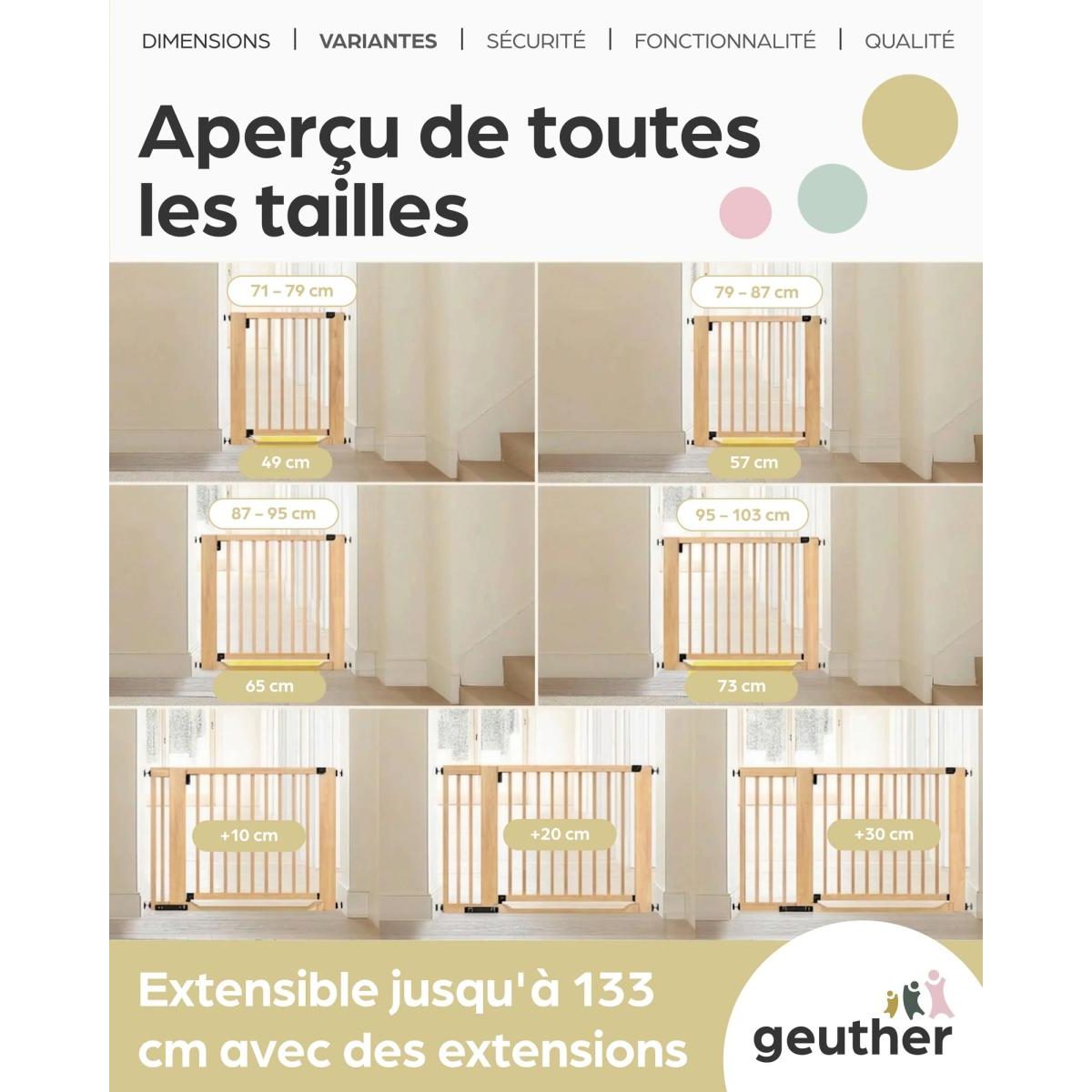 Barrière de sécurité Easylock FlatStep bois 95-103 cm - seuil plat, sans perçage multicolore, GEUTHER