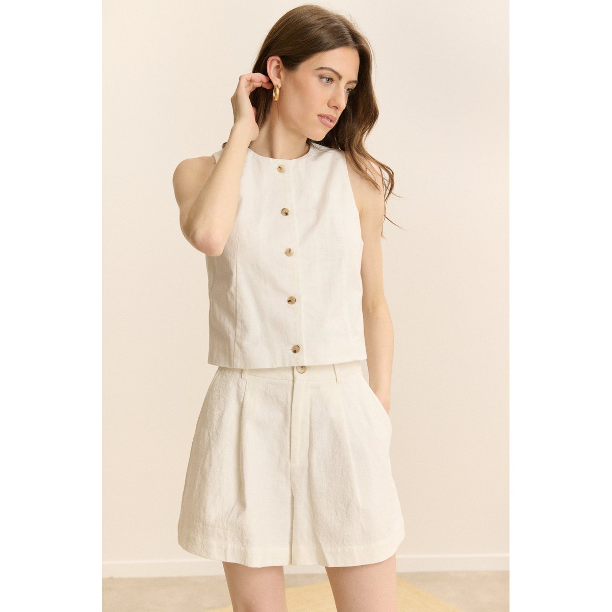 Short large à pinces COME blanc, GARANCE PARIS