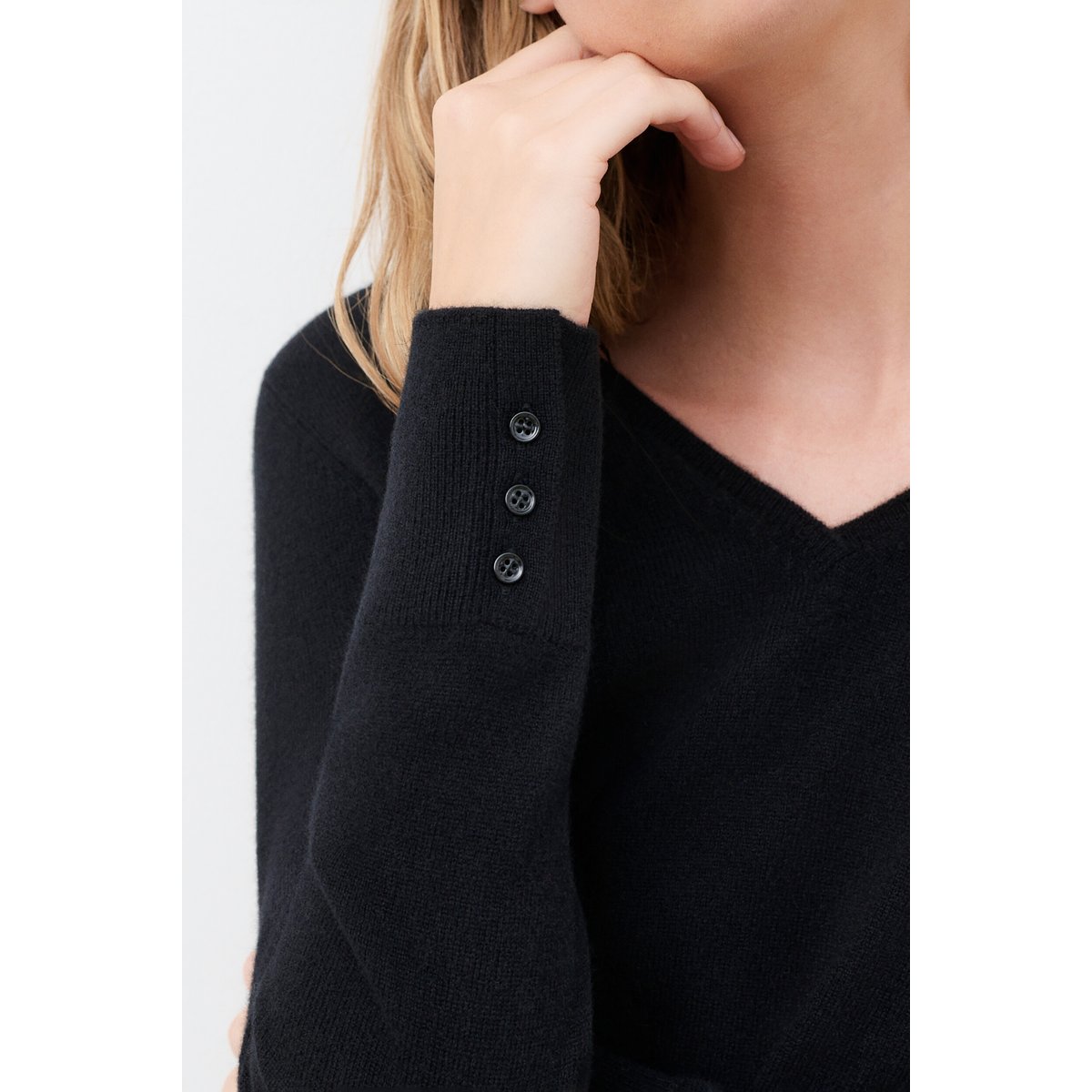 Pull droit col v cachemire MVICKIE noir, CAROLL