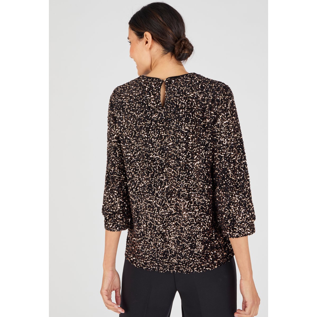 Blouse à sequins marron noir, DAMART