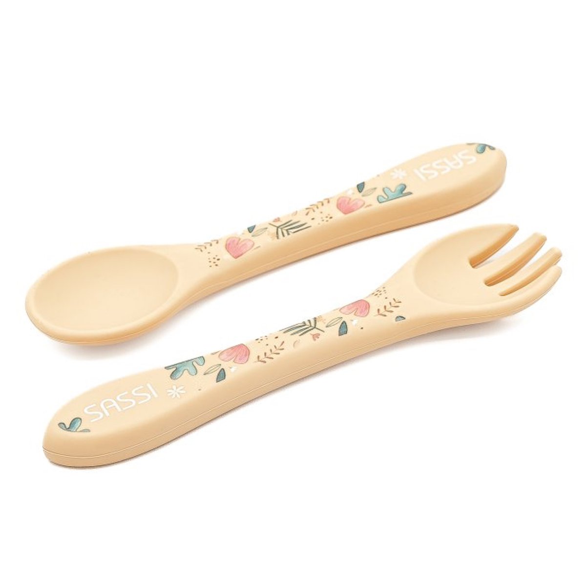 Set fourchette et cuillère en silicone ANIMAUX beige, SASSI