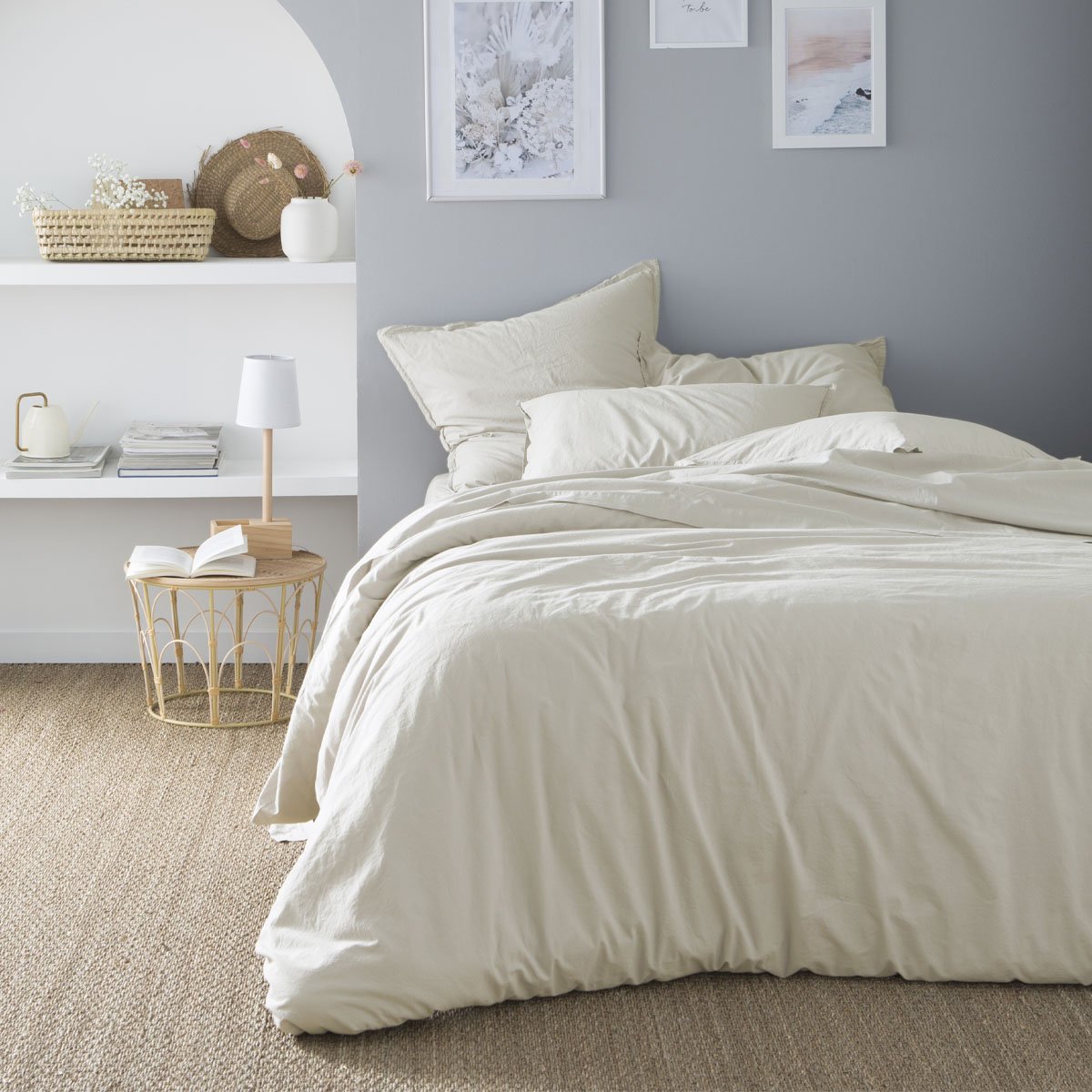 Housse de couette unie en coton lavé, SOFT LINE beige, ESSIX