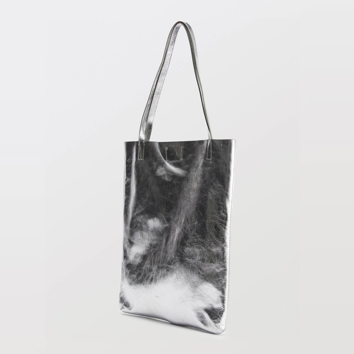 Cabas en cuir métallisé silver, MONOPRIX