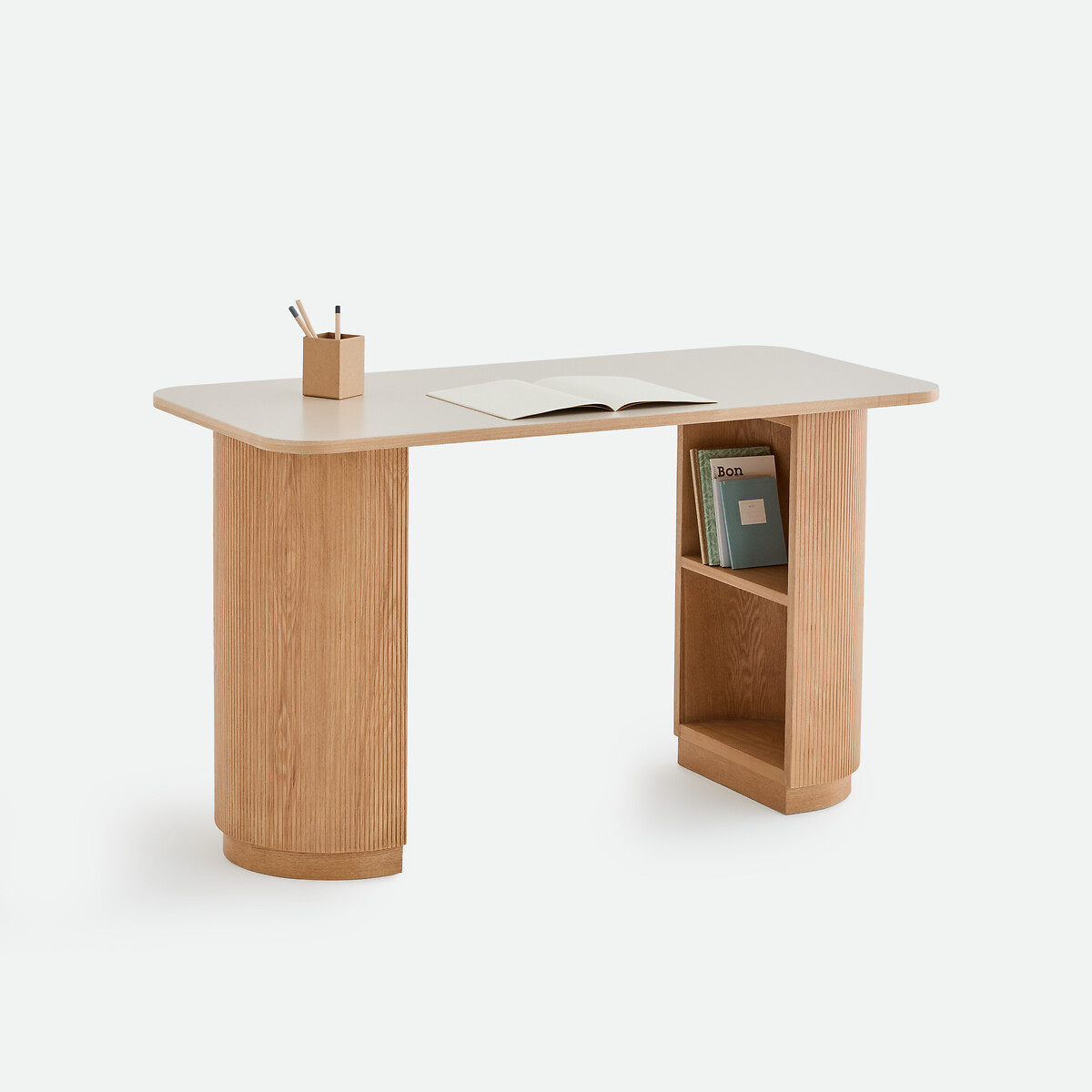 Bureau avec rangements, pieds cannelés, FRATTI chene/beige, LA REDOUTE INTERIEURS