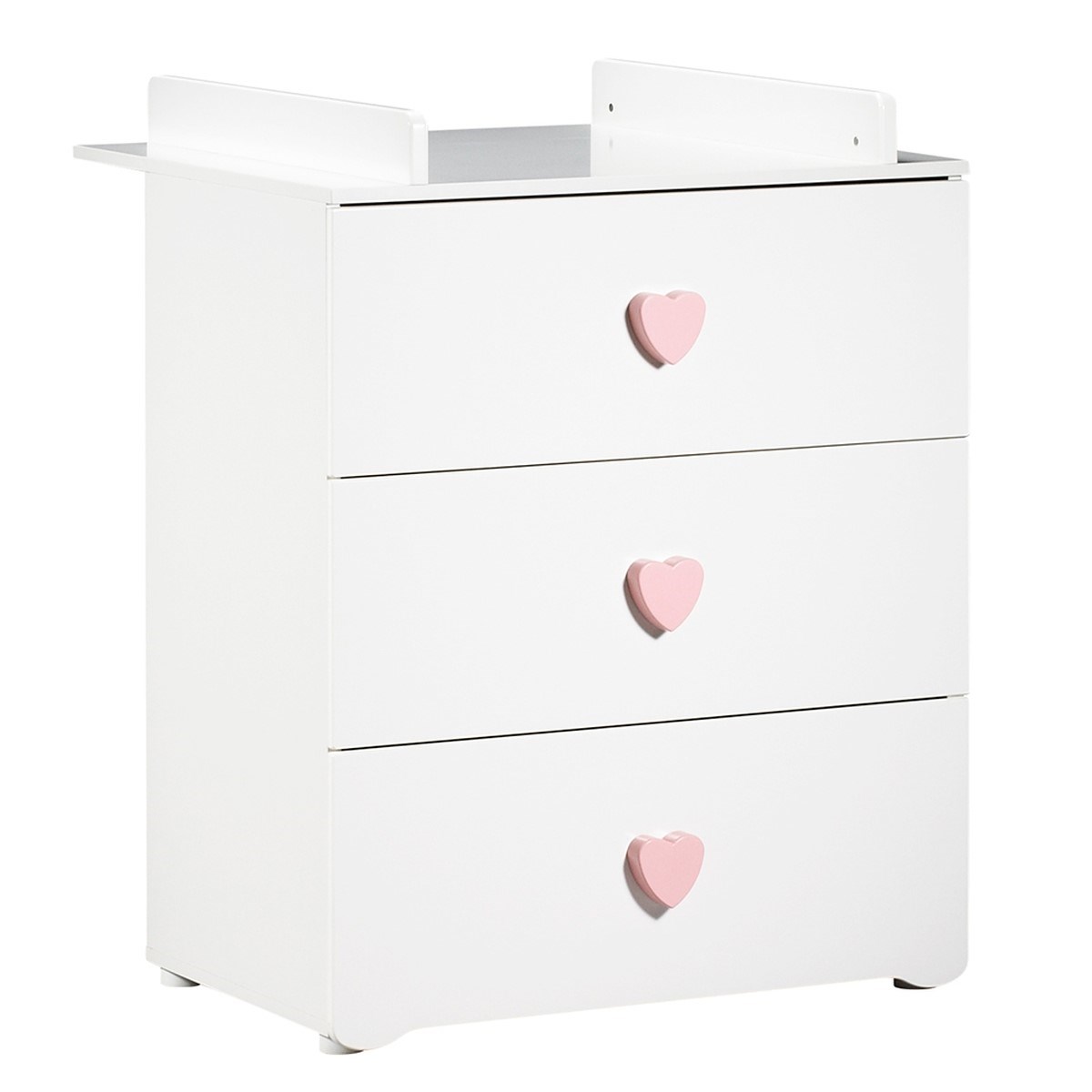 Chambre bébé complète Basic, Lit 120x60 tout barreaux, Commode à langer 3 tiroirs et Armoire 2 portes - boutons boule blanc/rose, BABY PRICE