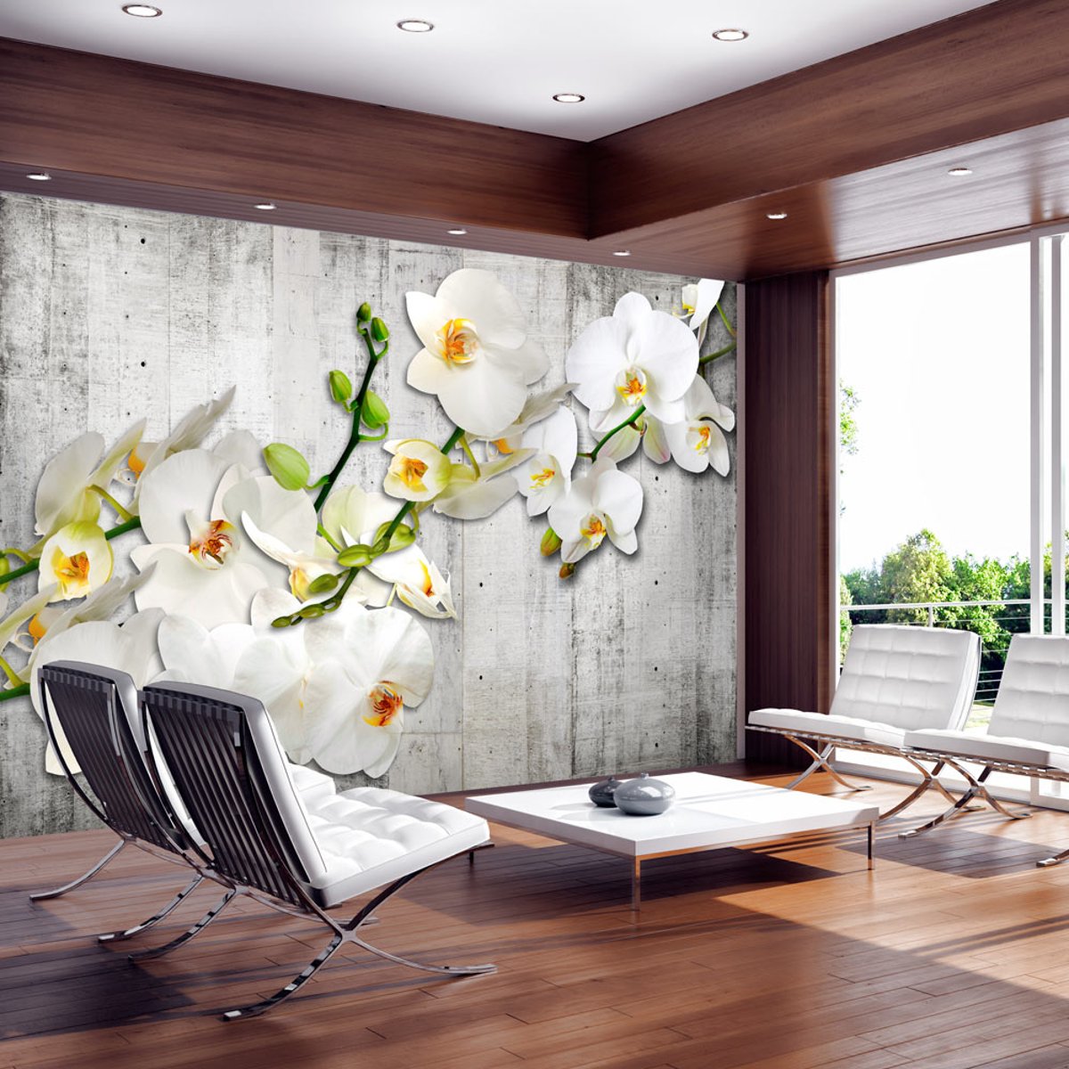 Papier peint intissé panoramique Fleurs With saffron accent vert, EDEN