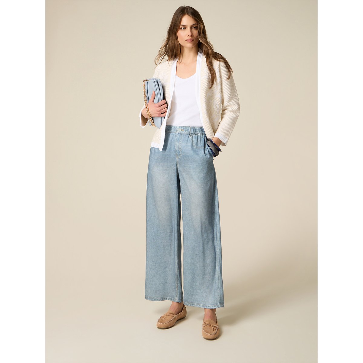 Pantalon palazzo effet denim light - blue, OLTRE