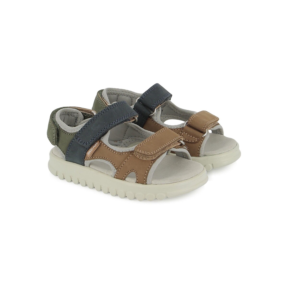 Kids Rolly Boy Touch 'n' Close Leather Sandals camel/blue , SHOO POM