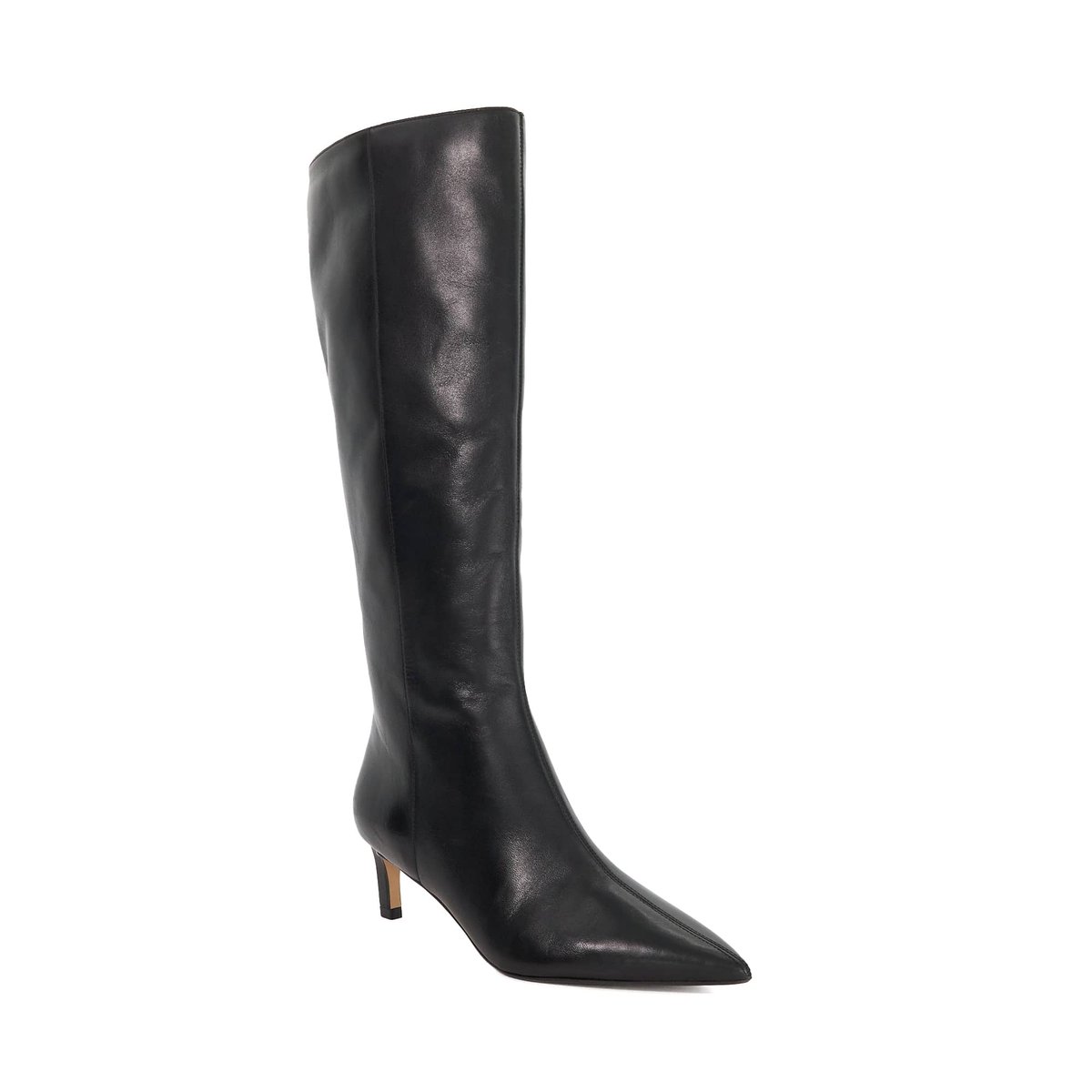 Bottes hauteur genou à talon bobine coupe large - Wide Fit SMOOTHLY black-leather, DUNE LONDON