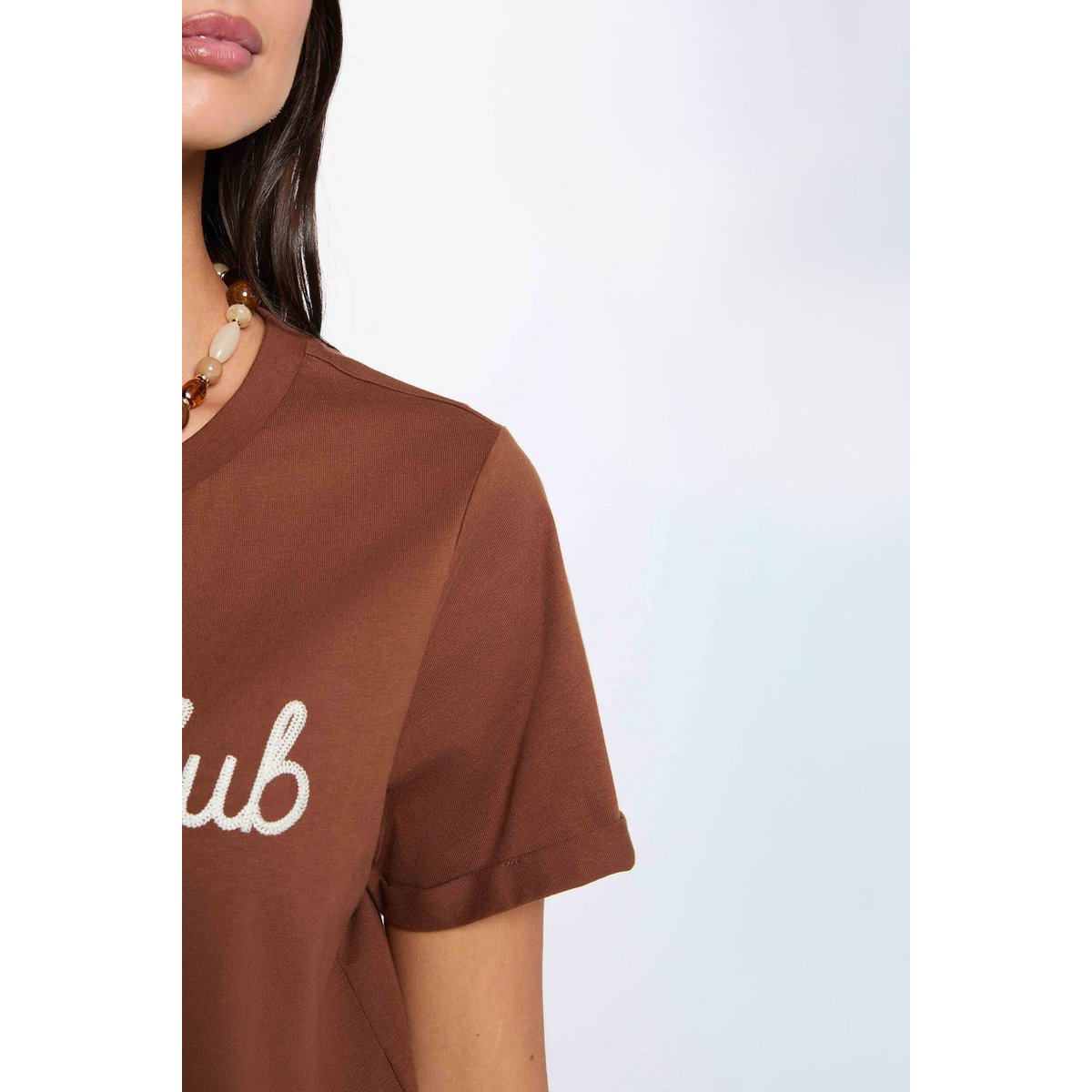 T-shirt col rond manches courtes marron cognac, MORGAN