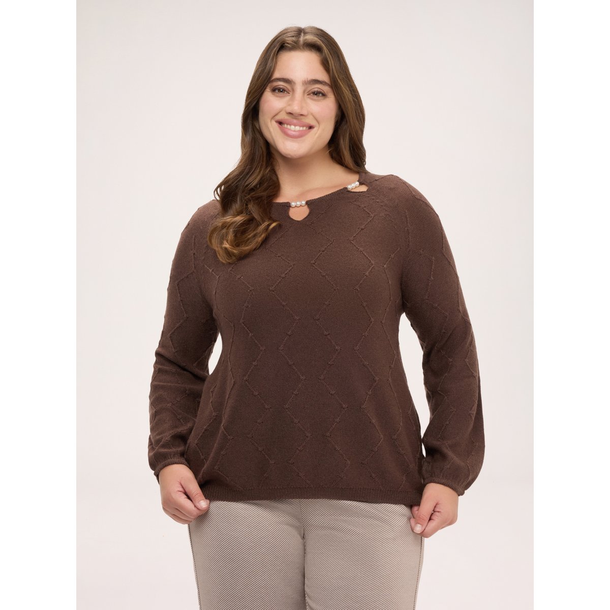 Pull avec perles marron, FIORELLA RUBINO