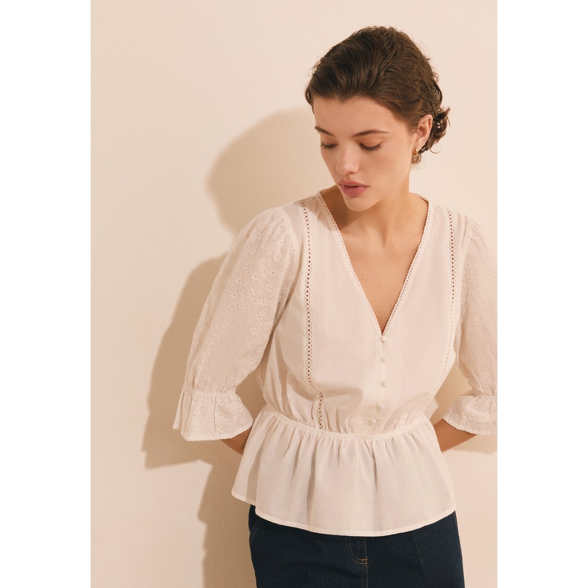 ETAM TOP A CASHA BROD - BLOUS blanc, ETAM