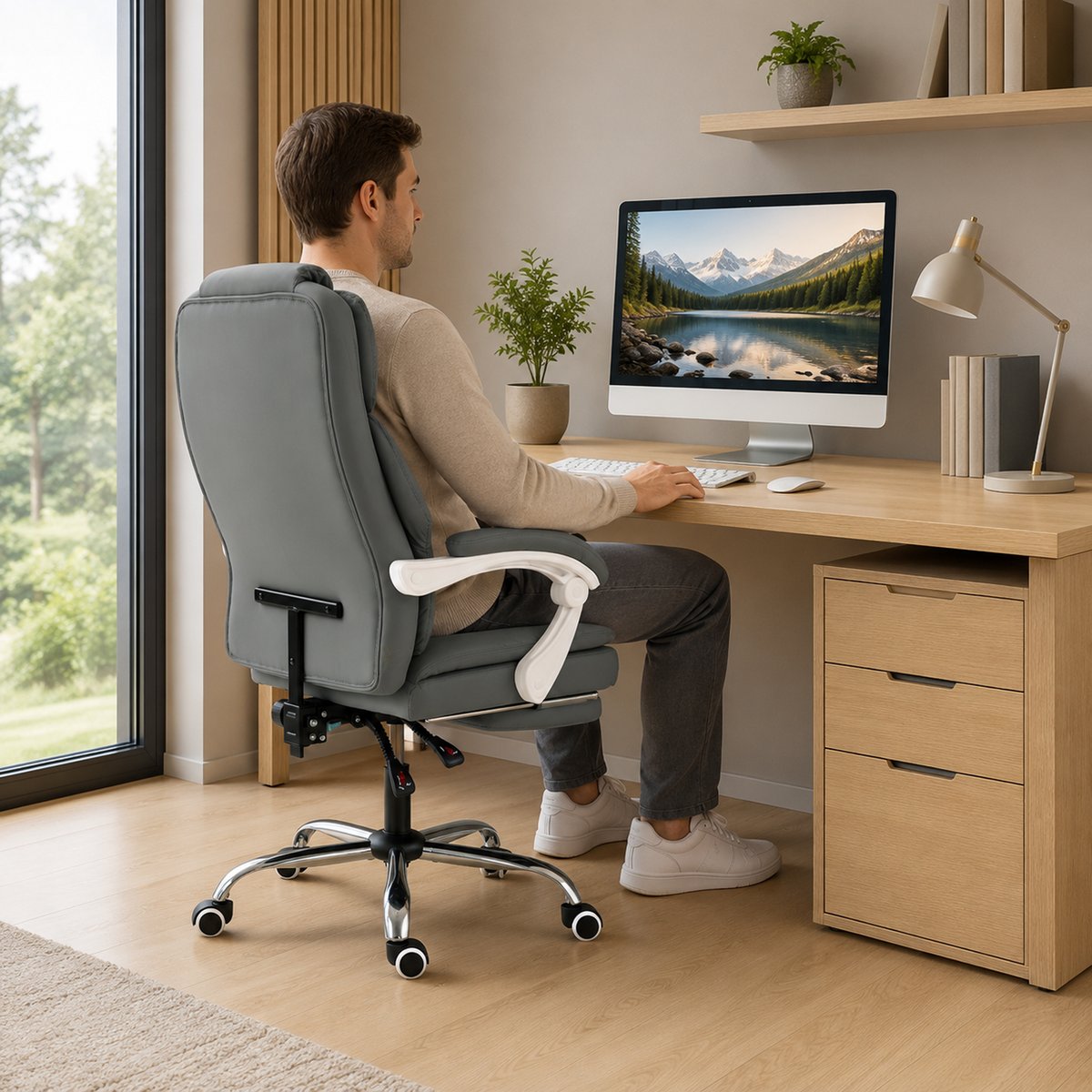 Chaise de bureau Cuir synthétique adapté aux gris, HOMCOM