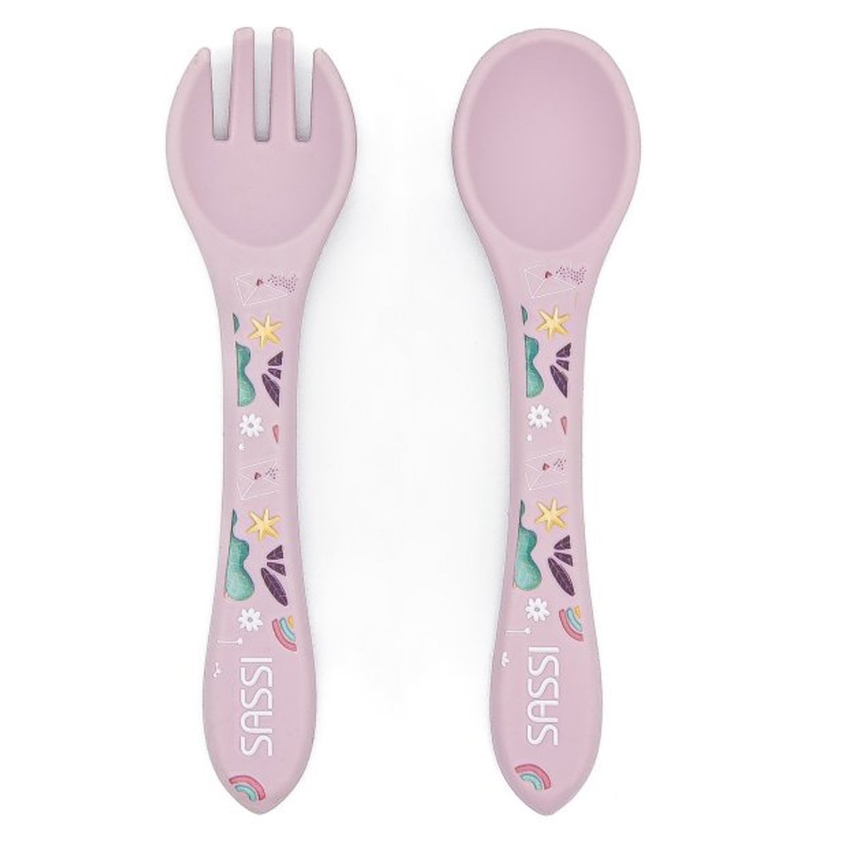 Set fourchette et cuillère en silicone ANIMAUX rose, SASSI