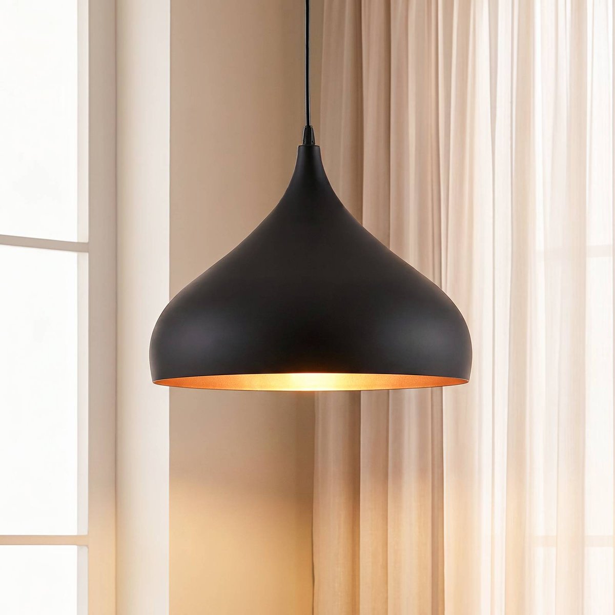 Suspension en aluminium moderne, Ritana noir, or, LINDBY