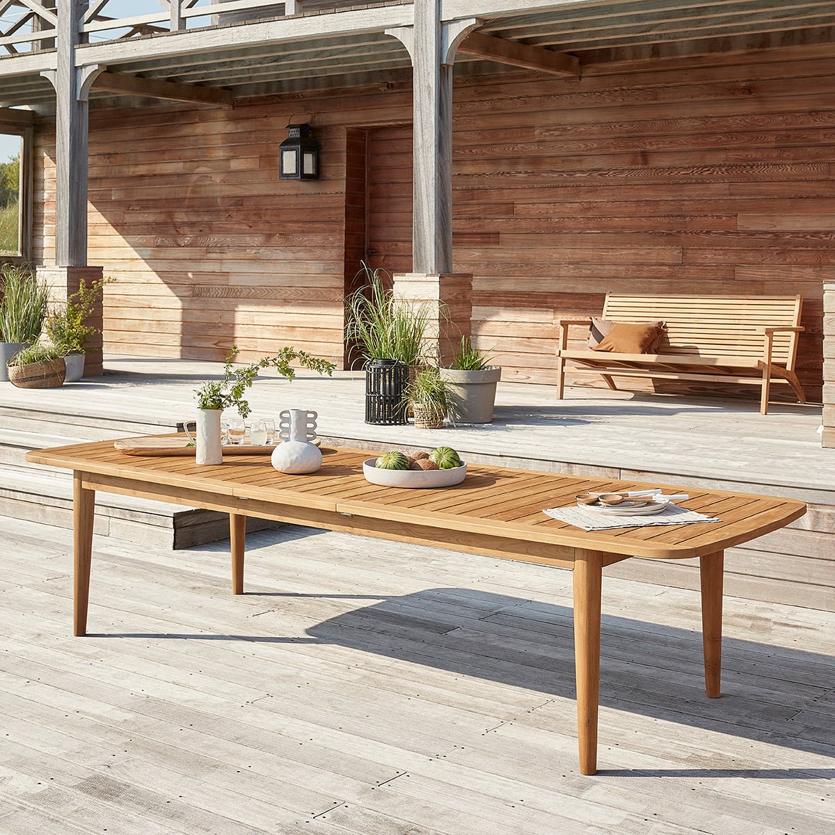 Salon de jardin en teck recyclé extensible 10/12 places HORTENSE naturel, BERAH GETAH