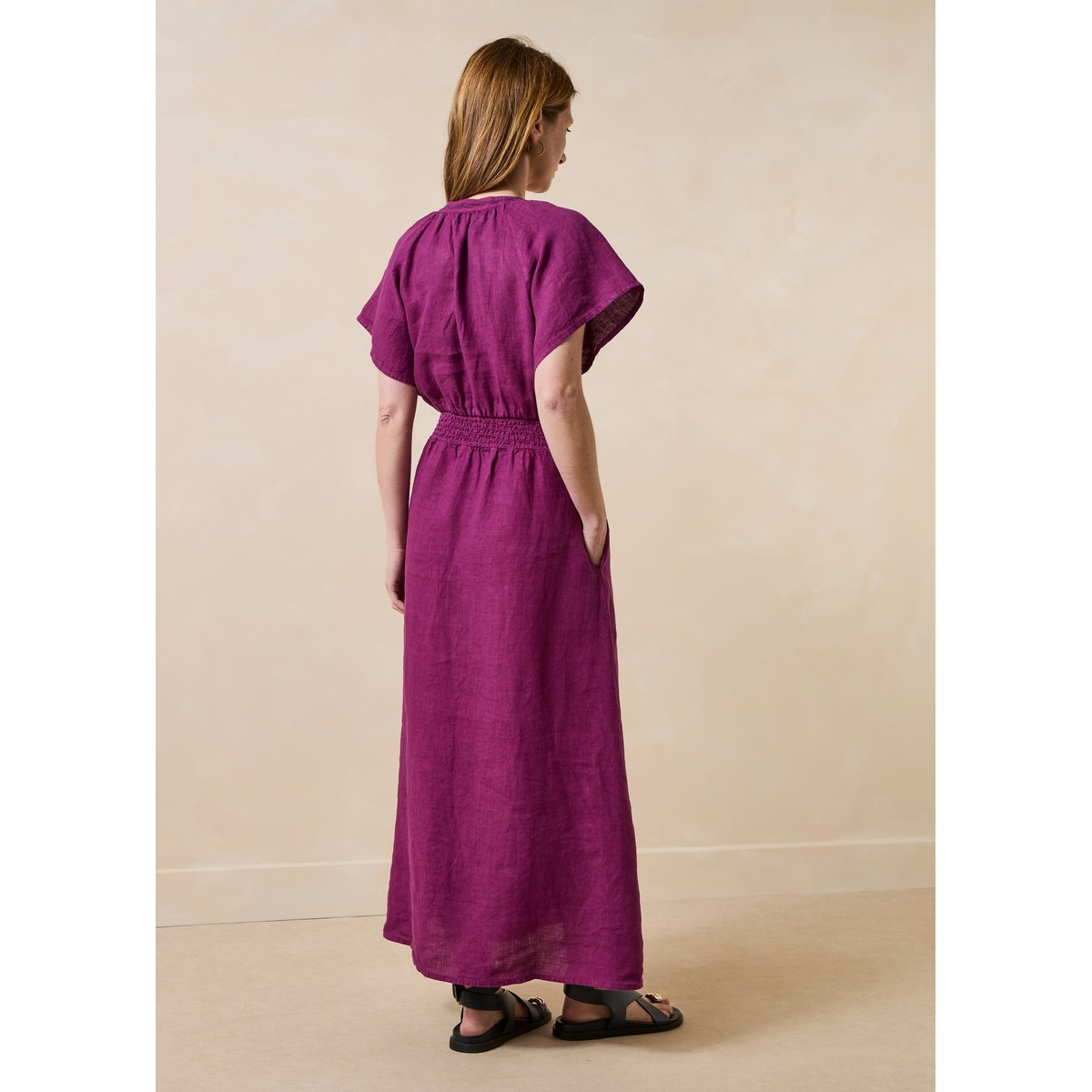 Robe longue cintrée en lin figue, LA FEE MARABOUTEE