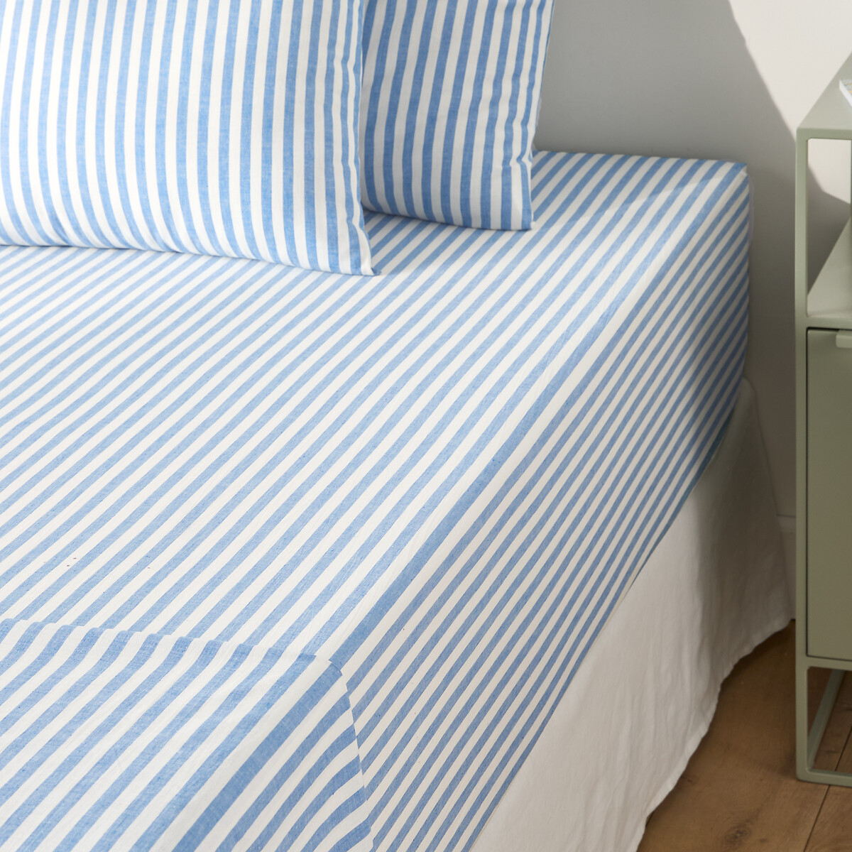 Drap-housse coton bonnet 30 cm, SOIZIC BLEU rayé bleu, LA REDOUTE INTERIEURS