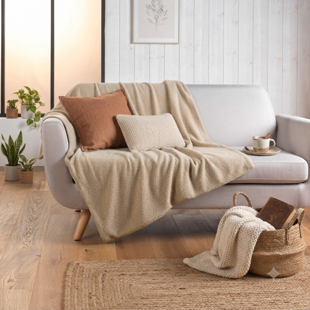 Plaid bouclette Wooly beige, EDEN
