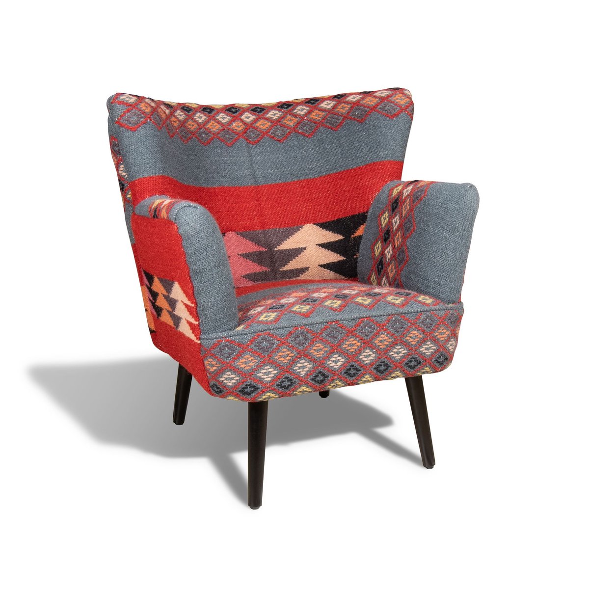 Fauteuil en kilim brodé main et pieds en bois, INCA multicolore, NOW'S HOME