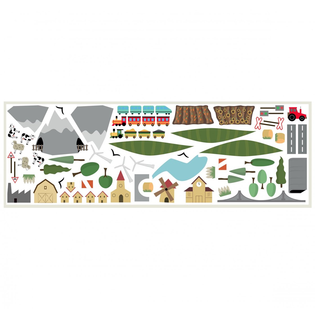 Sticker Mural Grande Frise Voyage en Train 6m multicolore, ARCHIV