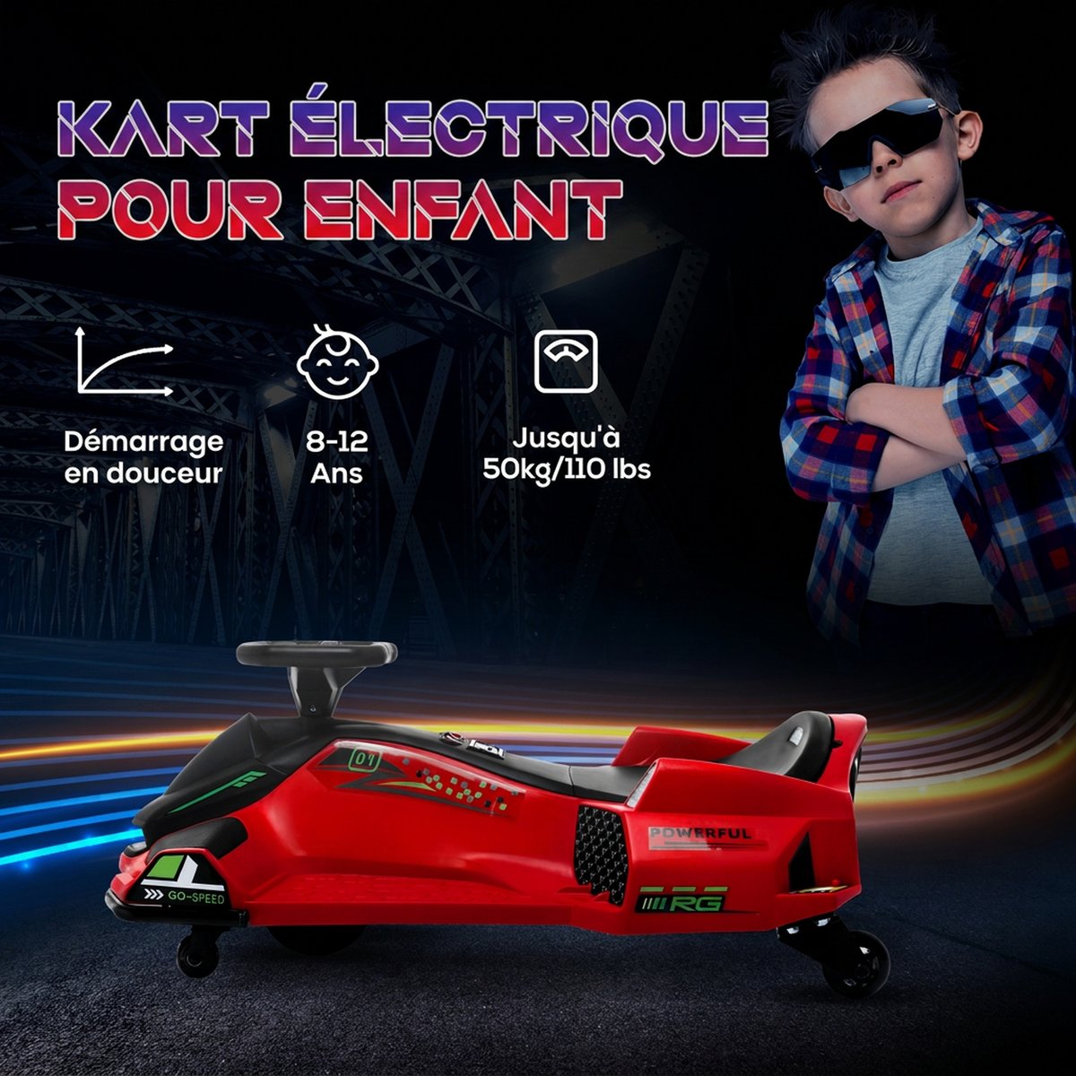 Kart électrique à conducteur assis PP Rouge rouge, HOMCOM