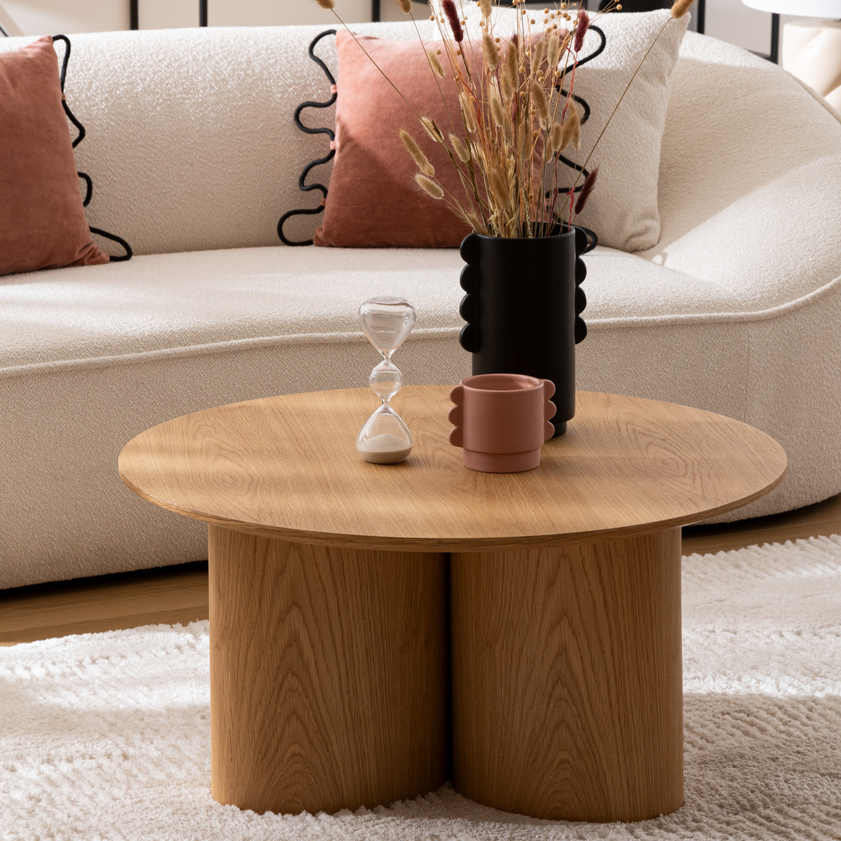 Table basse ronde placage chêne ALIONA bois clair, ATMOSPHERA