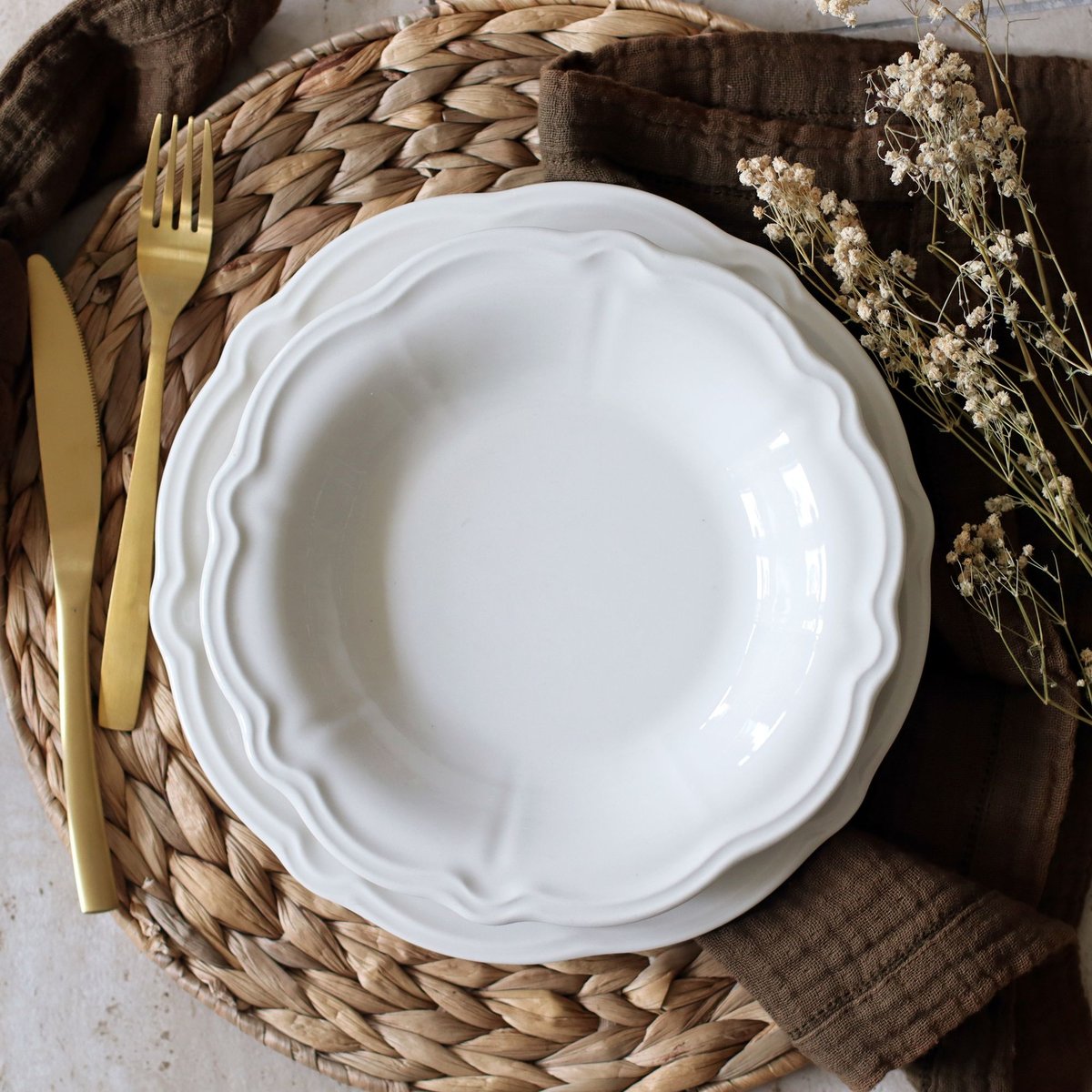 Lot de 6 assiettes creuses en grès 22cm, CHARLOTTE blanc, NOVASTYL