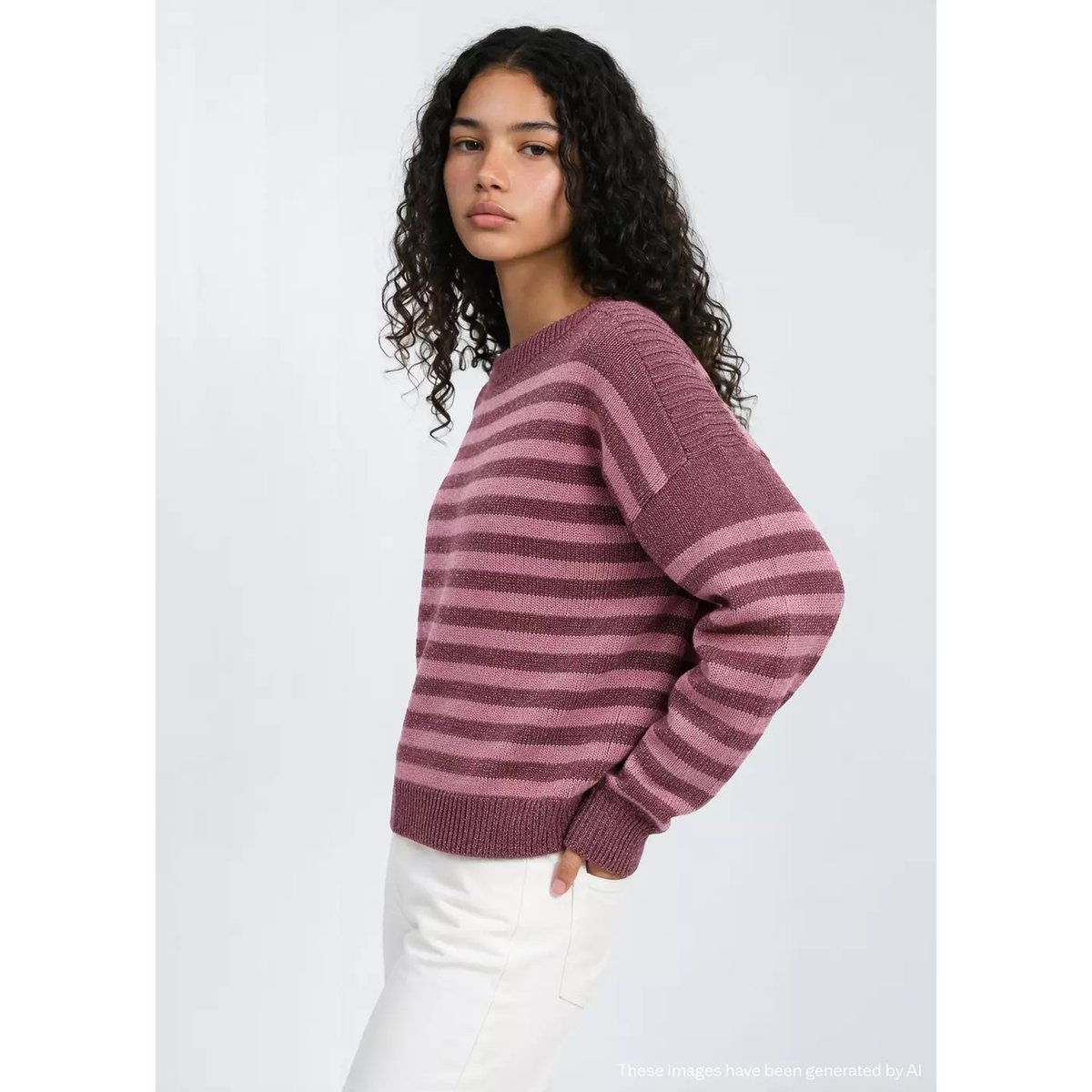 Pull-over à rayures fil textile rose, MANGO TEEN