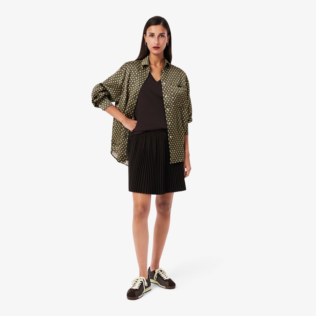 T-shirt relaxed fit coton doux col V marron-3la, LACOSTE