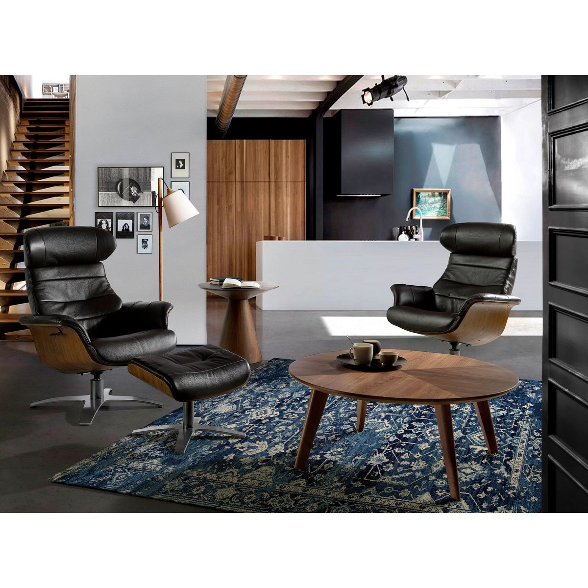 Fauteuil pivotant en cuir brun | gris anthracite, ANGEL CERDA