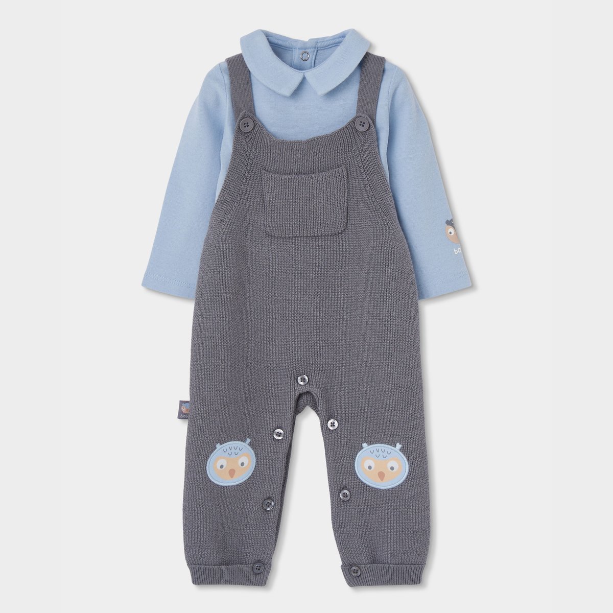 Ensemble maille bébé garçon avec hiboux gris, BOBOLI