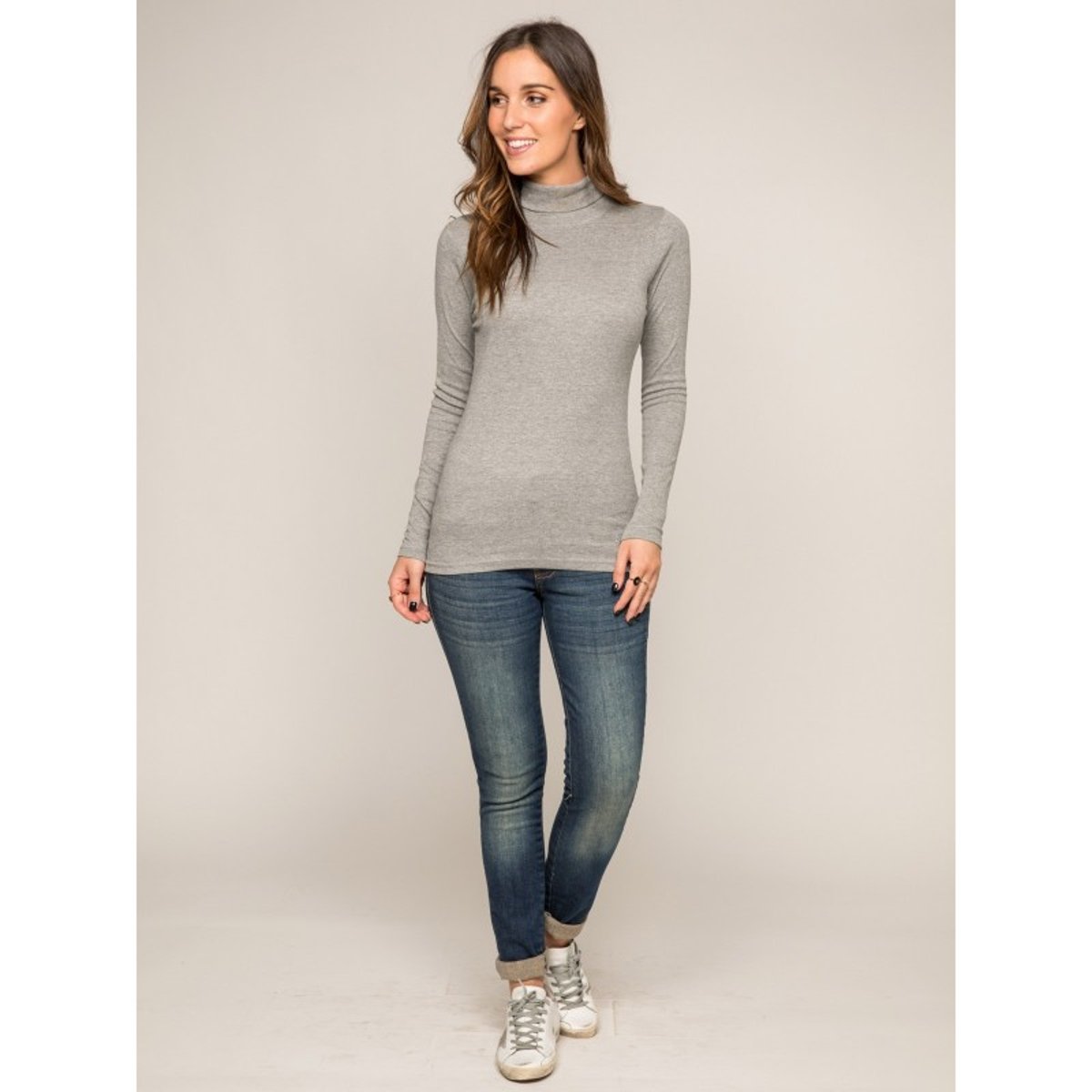 Sous Pull Col Roulé Pur Coton Peigné Fusee gris chiné, DONA LISA