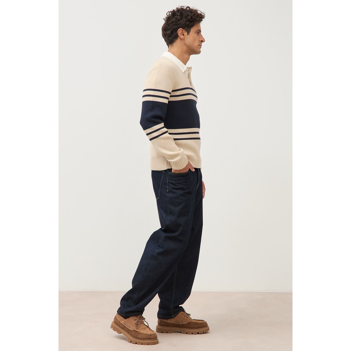 Pull manches longues en coton beige, BONOBO