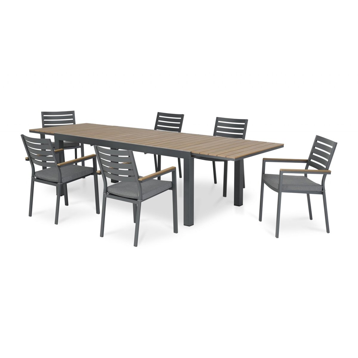 Salon de jardin, 6 chaises, OSAKA gris anthracite, DEFORA HOME
