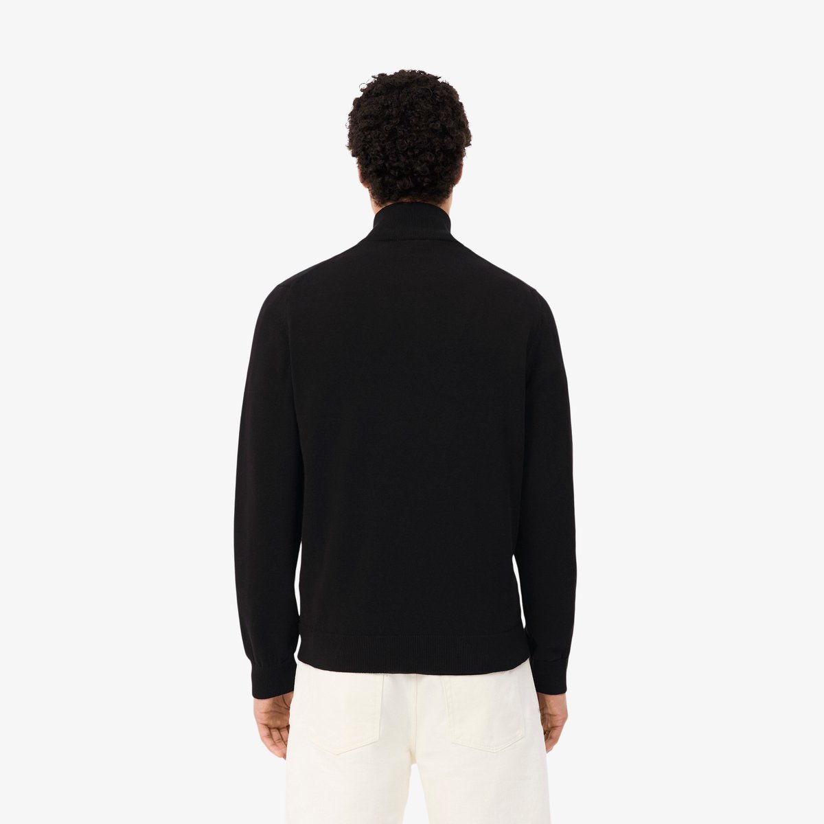 Pull zippé coton uni col montant noir-031, LACOSTE